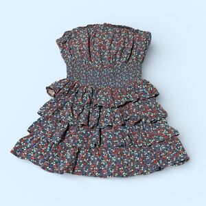 Women’s L Floral Tube Top Strapless Dress - Blue and Pink